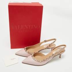 Valentino Pink Leather Rockstud Slingback Pumps Size 39