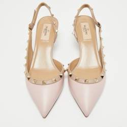 Valentino Pink Leather Rockstud Slingback Pumps Size 39