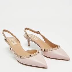 Valentino Pink Leather Rockstud Slingback Pumps Size 39