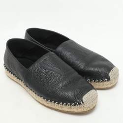 Pre Owned Valentino Black Leather VLogo Espadrille Flats Size 40