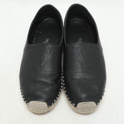 Pre Owned Valentino Black Leather VLogo Espadrille Flats Size 40