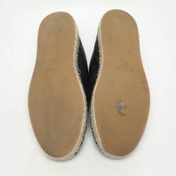 Pre Owned Valentino Black Leather VLogo Espadrille Flats Size 40