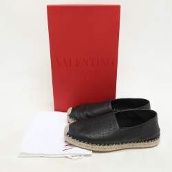 Pre Owned Valentino Black Leather VLogo Espadrille Flats Size 40