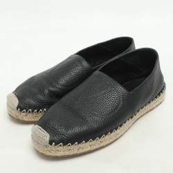 Pre Owned Valentino Black Leather VLogo Espadrille Flats Size 40
