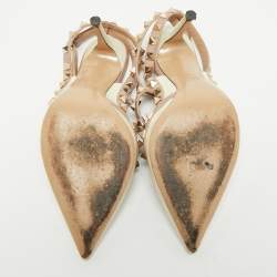 Valentino Beige/Cream Leather Rockstud Caged Ankle Strap Pumps Size 36