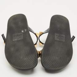 Valentino Black Leather Roman Stud Flat Slide Sandals Size 36