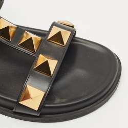 Valentino Black Leather Roman Stud Flat Slide Sandals Size 36