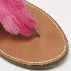 Valentino Brown/Pink Feather and Leather Flat Sandals Size 37
