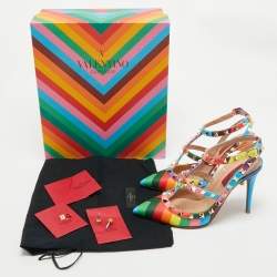 Valentino Multicolor Leather Rockstud Caged Pumps Size 36