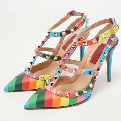 Valentino Multicolor Leather Rockstud Caged Pumps Size 36