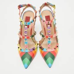 Valentino Multicolor Leather Rockstud Caged Pumps Size 36