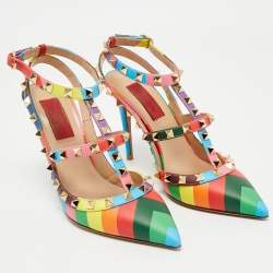 Valentino Multicolor Leather Rockstud Caged Pumps Size 36
