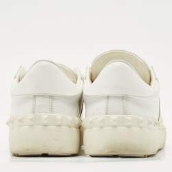 Pre Owned Valentino White/Gold Leather Open Low Top Sneakers Size 36.5