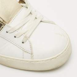 Pre Owned Valentino White/Gold Leather Open Low Top Sneakers Size 36.5