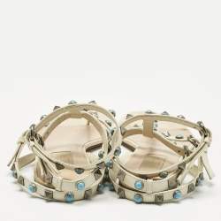 Valentino Cream Leather Rockstud Ankle Wrap Flat Sandals Size 38
