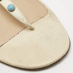 Valentino Cream Leather Rockstud Ankle Wrap Flat Sandals Size 38