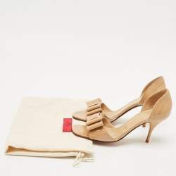 Valentino Beige  Patent Bow Embellished D'orsay Open Toe Pumps Size 35.5