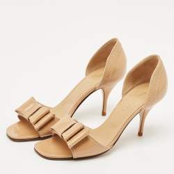 Valentino Beige  Patent Bow Embellished D'orsay Open Toe Pumps Size 35.5