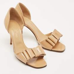 Valentino Beige  Patent Bow Embellished D'orsay Open Toe Pumps Size 35.5