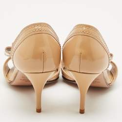 Valentino Beige  Patent Bow Embellished D'orsay Open Toe Pumps Size 35.5