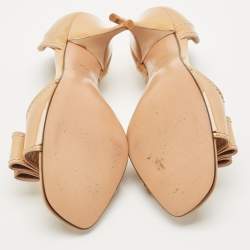 Valentino Beige  Patent Bow Embellished D'orsay Open Toe Pumps Size 35.5