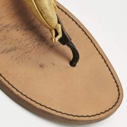 Pre Owned Valentino Black Leather Embellished Thong Flat Sandals Size 37.5