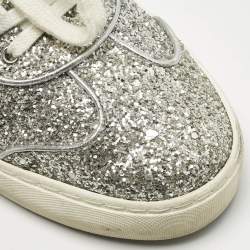 Valentino Silver Glitter and Leather Fly Crew Low Top Sneakers Size 41