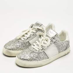 Valentino Silver Glitter and Leather Fly Crew Low Top Sneakers Size 41