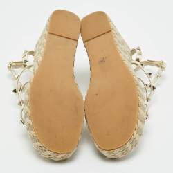 Valentino Cream Leather Rockstud Wedge Sandals Size 38