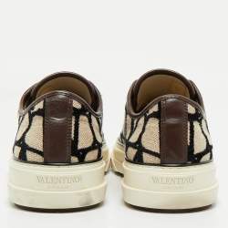 Pre Owned Valentino Brown/Beige Canvas Toile Iconographe Totaloop Low-Top Sneakers Size 37