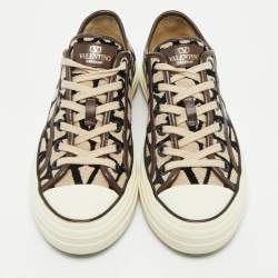 Pre Owned Valentino Brown/Beige Canvas Toile Iconographe Totaloop Low-Top Sneakers Size 37