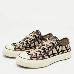Pre Owned Valentino Brown/Beige Canvas Toile Iconographe Totaloop Low-Top Sneakers Size 37