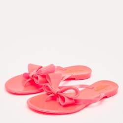 Valentino Red Jelly Bow Accents Slide Flats Size 37