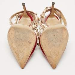 Pre Owned Valentino Red/Beige Patent Leather Rockstud Ankle Strap Pumps Size 36.5