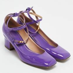 Valentino Purple Patent Leather Tan-Go Block Heel Pumps Size 39.5