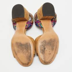 Valentino Brown Canvas and Suede Ankle Strap Sandals Size 37