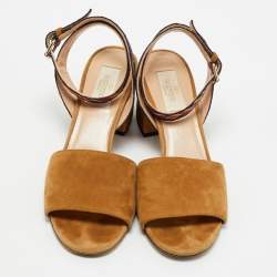 Valentino Brown Canvas and Suede Ankle Strap Sandals Size 37