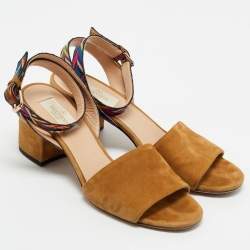 Valentino Brown Canvas and Suede Ankle Strap Sandals Size 37