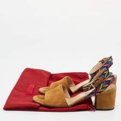 Valentino Brown Canvas and Suede Ankle Strap Sandals Size 37