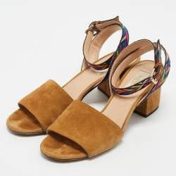 Valentino Brown Canvas and Suede Ankle Strap Sandals Size 37
