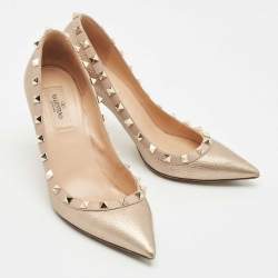 Pre Owned Valentino Metallic Gold Leather Rockstud Pointed Toe Pumps Size 38