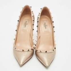 Pre Owned Valentino Metallic Gold Leather Rockstud Pointed Toe Pumps Size 38