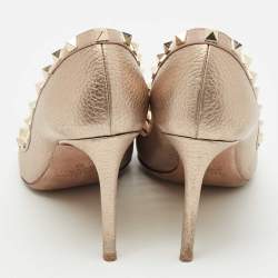 Pre Owned Valentino Metallic Gold Leather Rockstud Pointed Toe Pumps Size 38