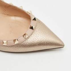 Pre Owned Valentino Metallic Gold Leather Rockstud Pointed Toe Pumps Size 38