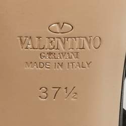 Pre Owned Valentino Black Leather Rockstud Block Heel Strappy Sandals Size 37.5