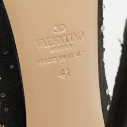 Pre Owned Valentino Black Crystal Embellished Satin Peep Toe Platform Pumps Size 41