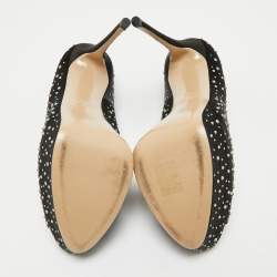 Pre Owned Valentino Black Crystal Embellished Satin Peep Toe Platform Pumps Size 41