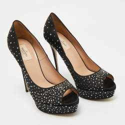 Pre Owned Valentino Black Crystal Embellished Satin Peep Toe Platform Pumps Size 41