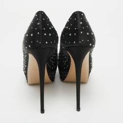 Pre Owned Valentino Black Crystal Embellished Satin Peep Toe Platform Pumps Size 41