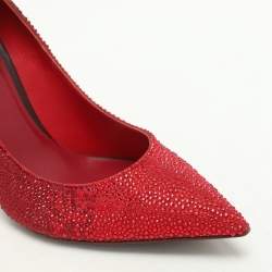 Pre Owned Valentino Burgundy Suede Crystal Embellished Ankle Strap Pumps Size 37